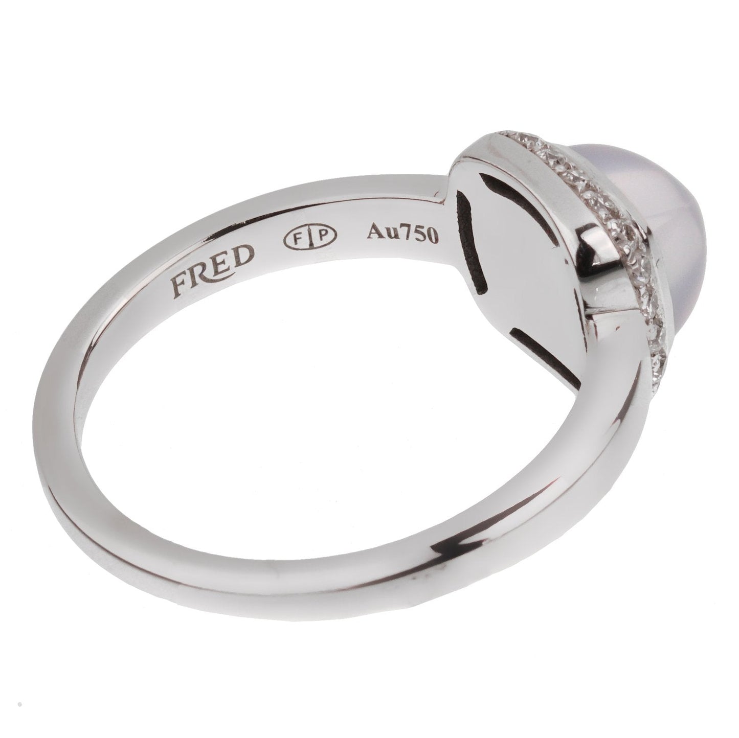 Fred of Paris 18k Sugar Cube Chalcedony Diamond Ring Sz 6
