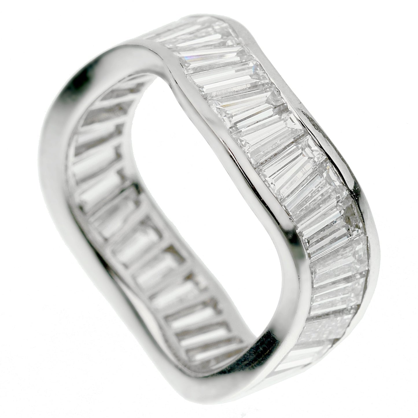 Graff Baguette Diamond Wave Cocktail Platinum Eternity Band Ring Sz 6 1/2