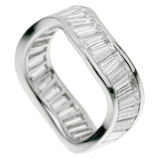 Graff Baguette Diamond Wave Cocktail Platinum Eternity Band Ring Sz 6 1/2