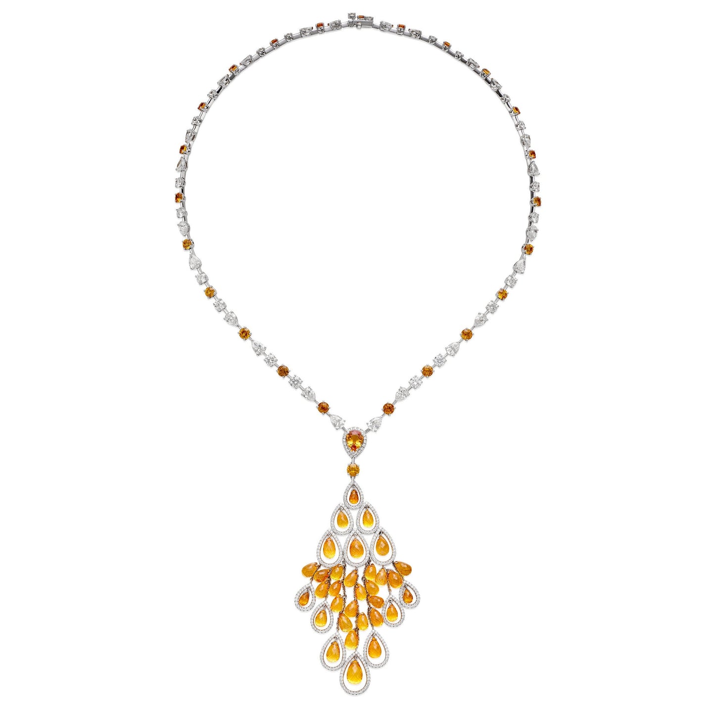 Graff Briolette Orange Sapphire Diamond White Gold Necklace