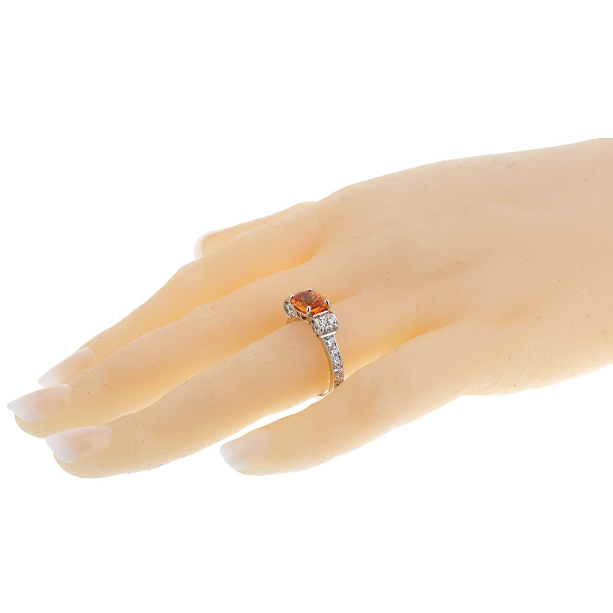 Graff Orange Sapphire Diamond White Gold Cocktail Ring Sz 6 1/2