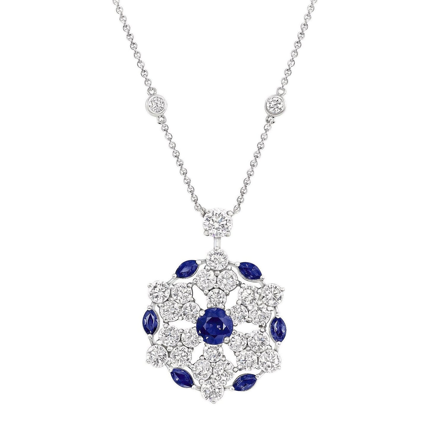 Graff Sapphire Snowflake Diamond White Gold Necklace
