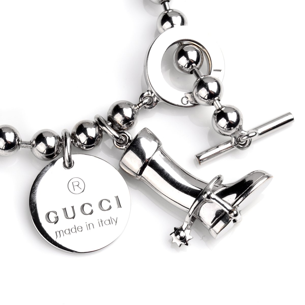 Gucci Bead Charm Toggle Silver Bracelet