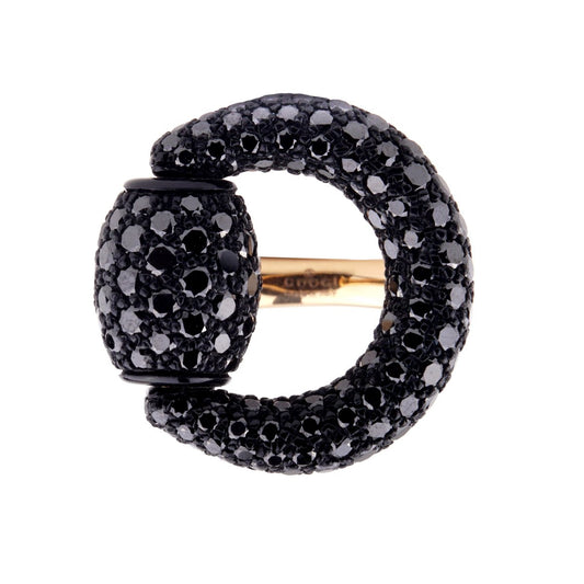 Gucci Black Diamond Horsebit Rose Gold Ring