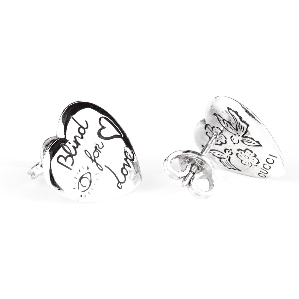 Gucci Blind for Love Heart Silver Earrings