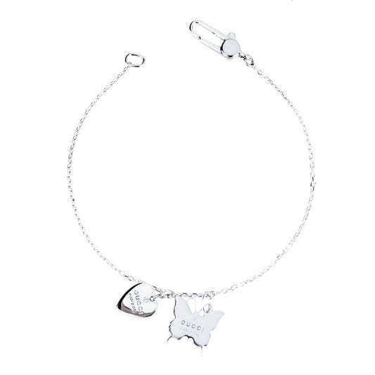 Gucci Butterfly Heart Charm Silver Bracelet