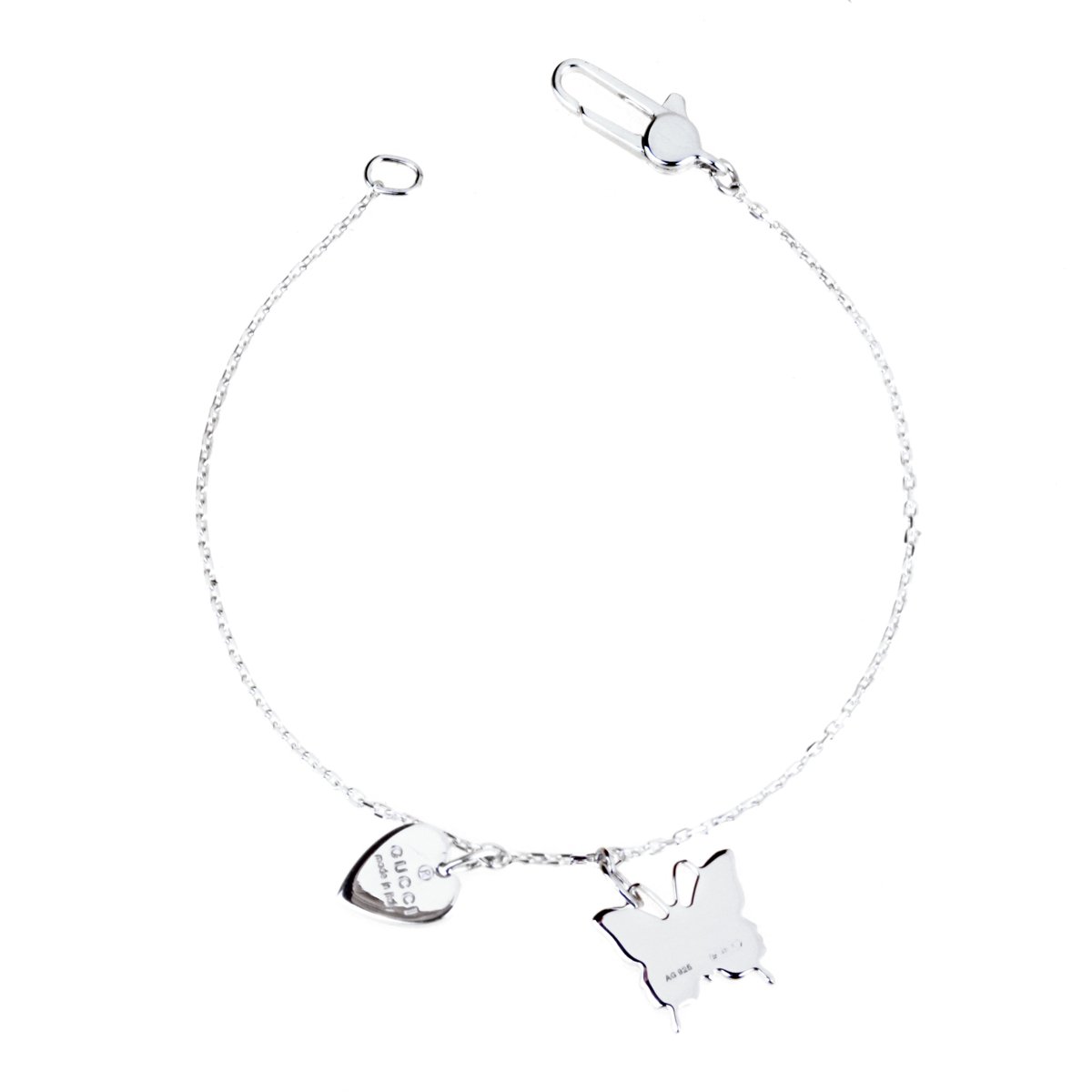 Gucci Butterfly Heart Charm Silver Bracelet