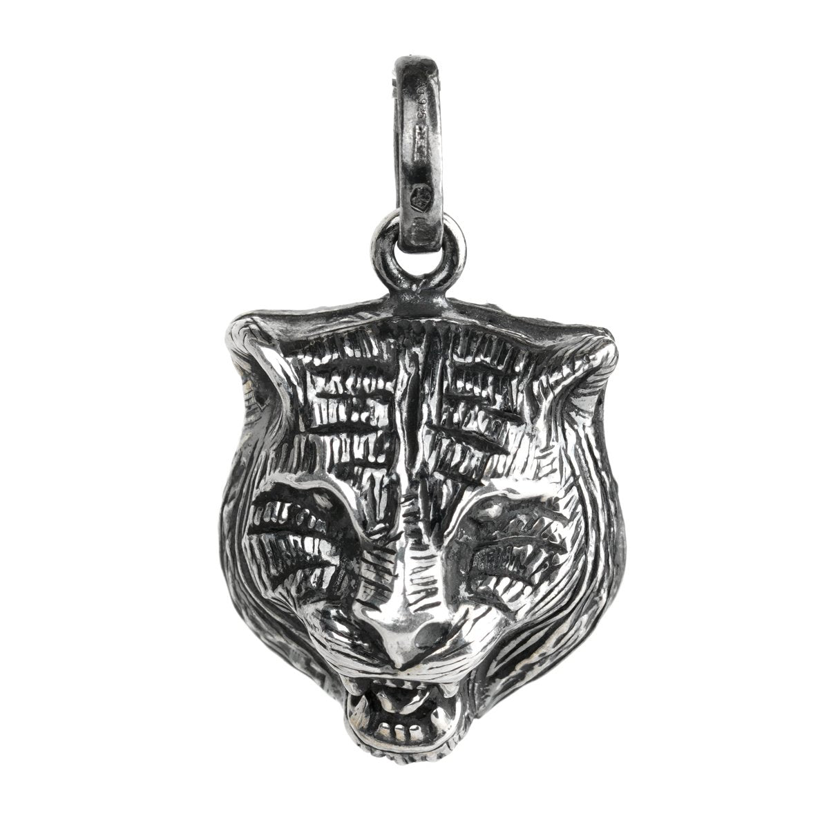 Gucci Cat Burnished Silver Charm Pendant