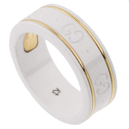 Gucci Icon Ceramic Yellow Gold Band Ring Sz 6