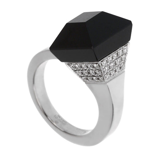 Gucci Chiodo Diamond White Gold Onyx Ring Sz 5 1/2