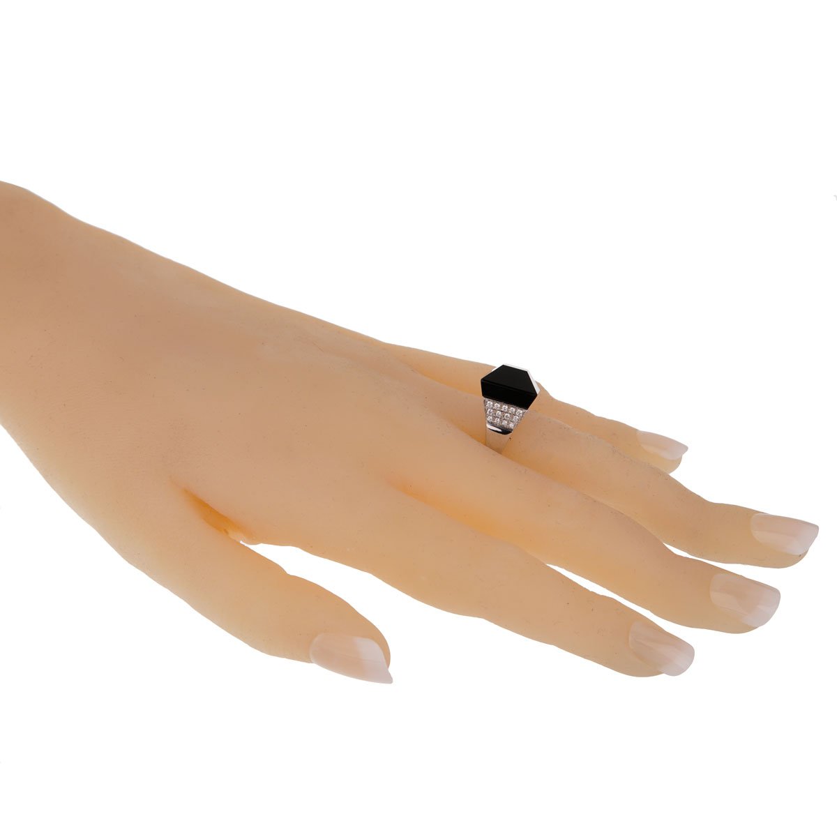 Gucci Chiodo Diamond White Gold Onyx Ring Sz 5 1/2