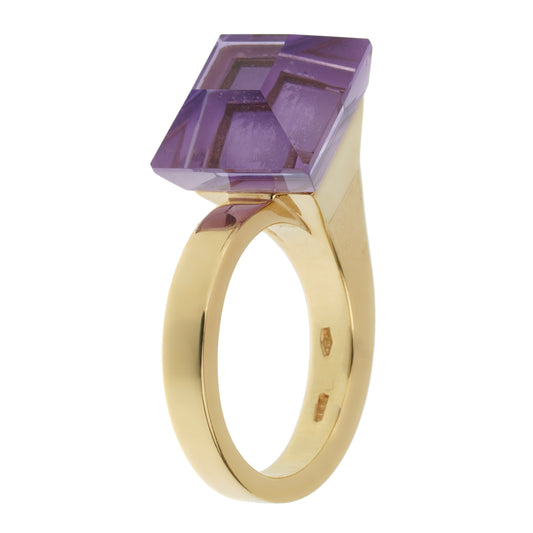Gucci Chiodo Vintage Amethyst 18k Yellow Gold Cocktail Ring Sz 5 3/4