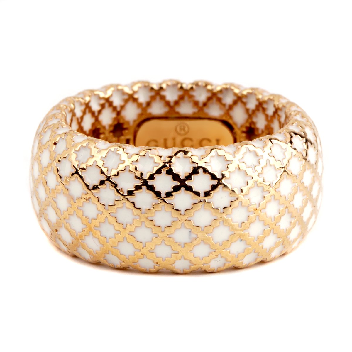 Gucci Diamantissima White Enamel Gold Band Ring