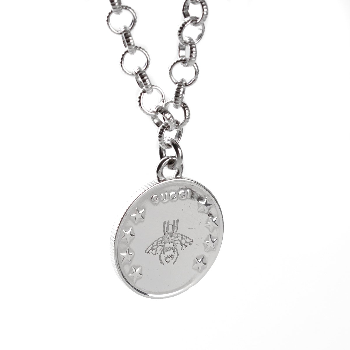Gucci Double G Bee Coin Silver Necklace