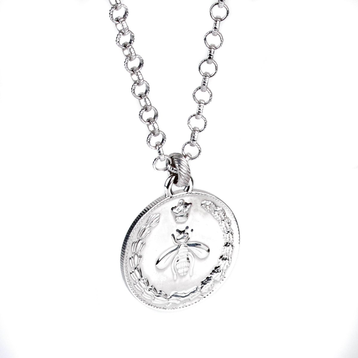 Gucci Double G Bee Large Coin Silver Necklace