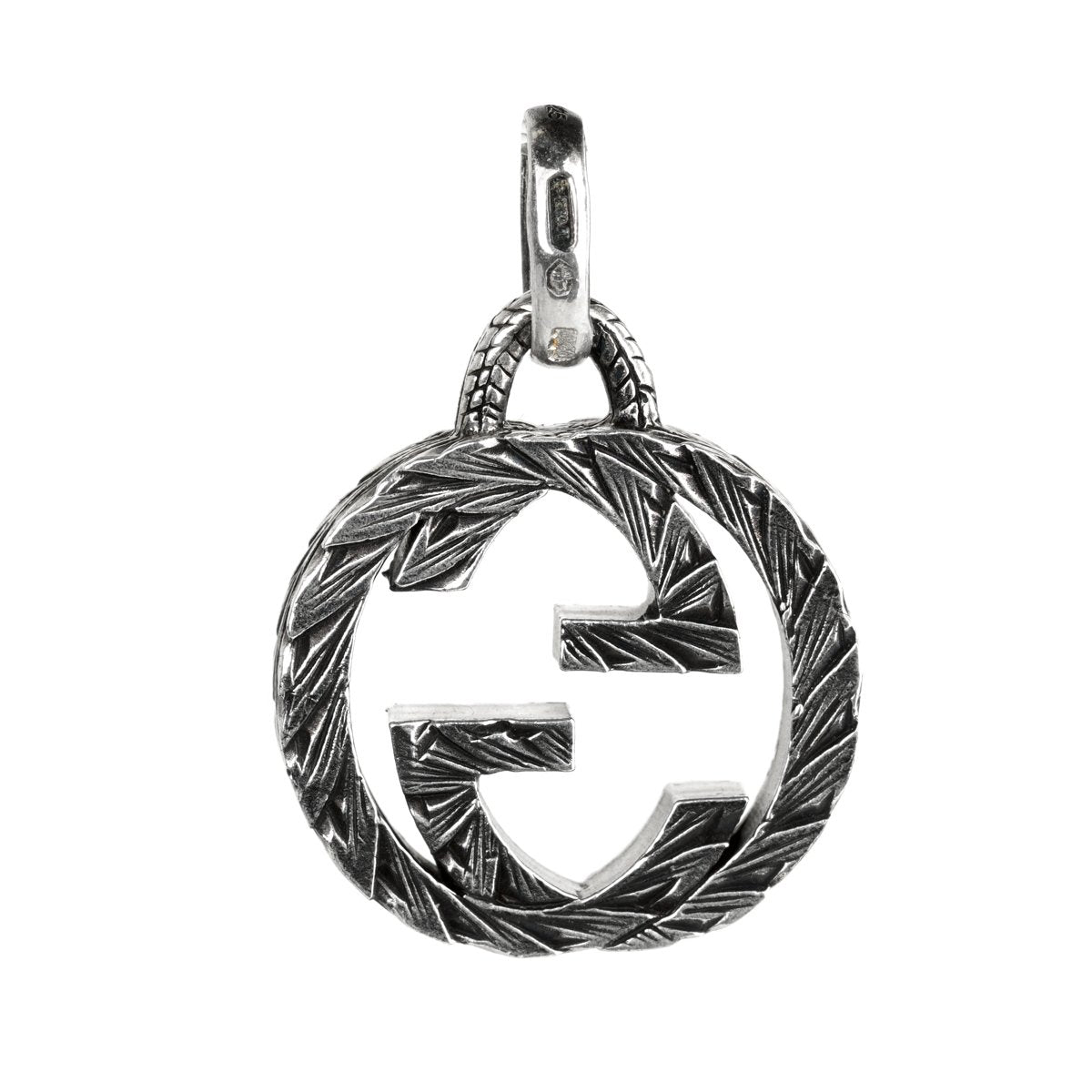 Gucci Double G Engraved Silver Charm Pendant