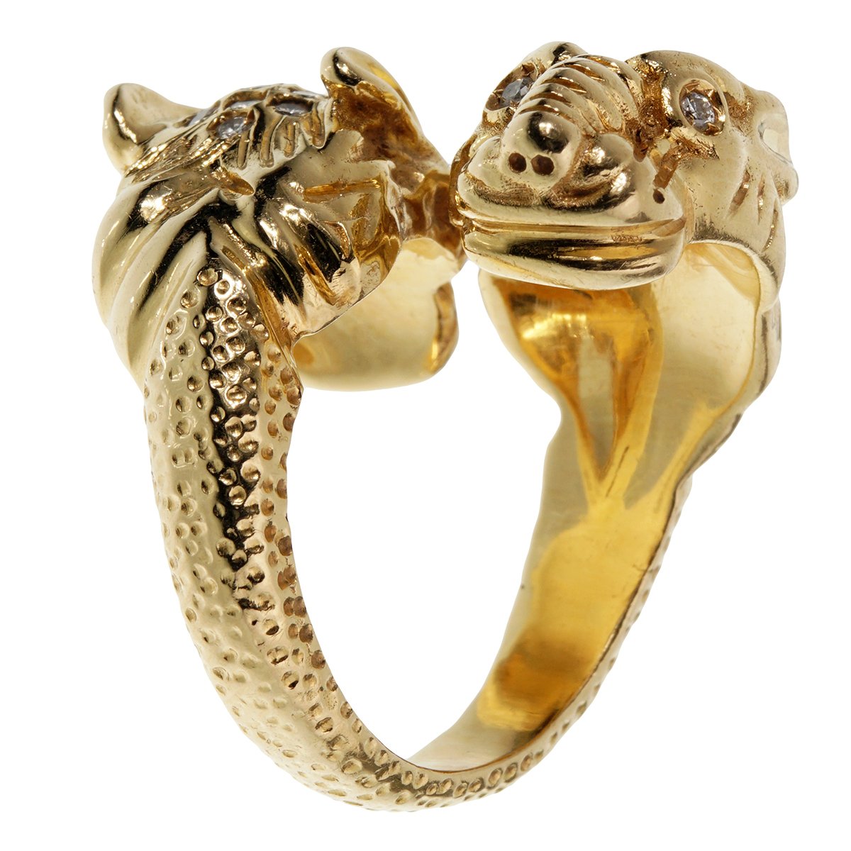Gucci Double Tiger Diamond Yellow Gold Ring Sz 6