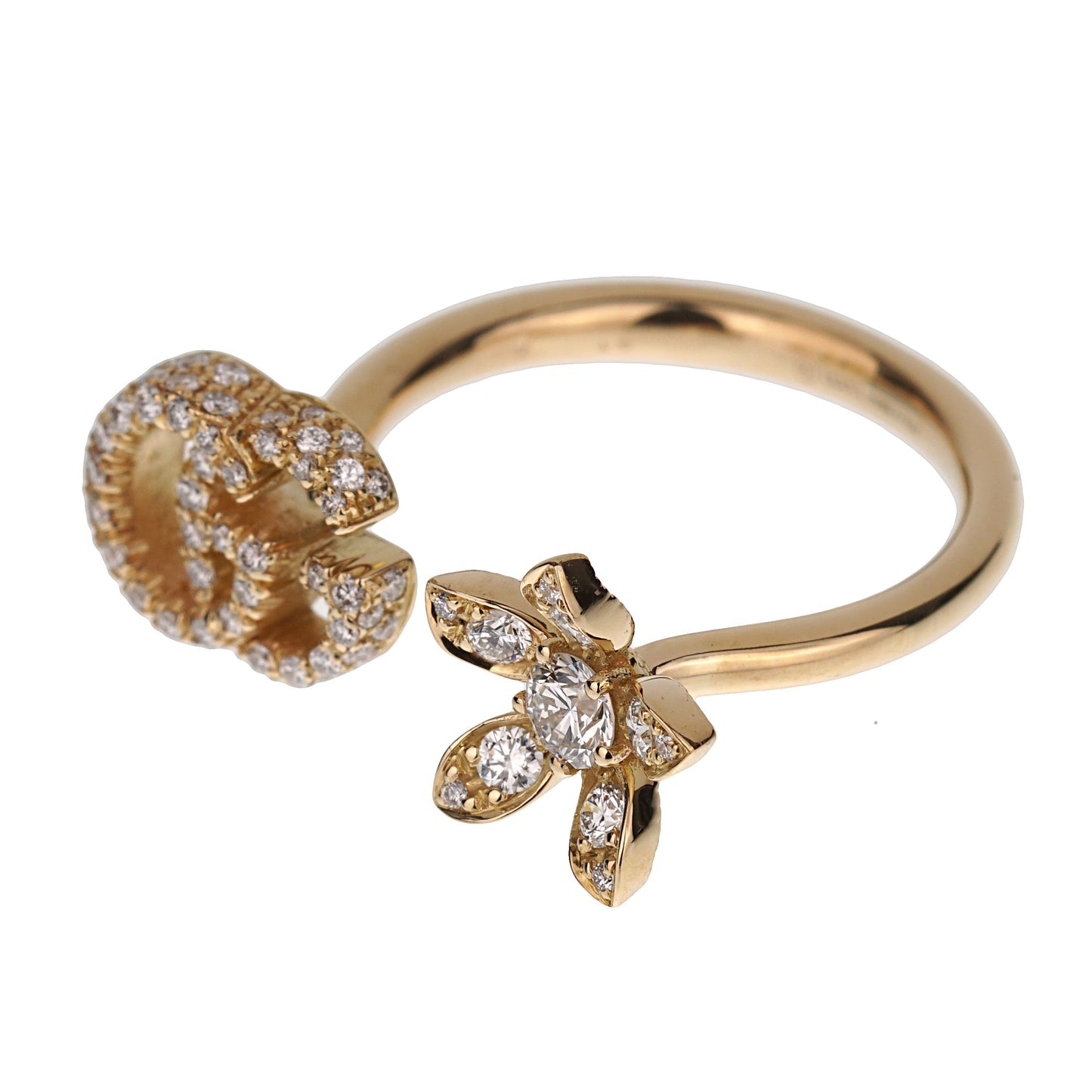 Gucci Flower Open Diamond 18k Yellow Gold Ring Sz 6