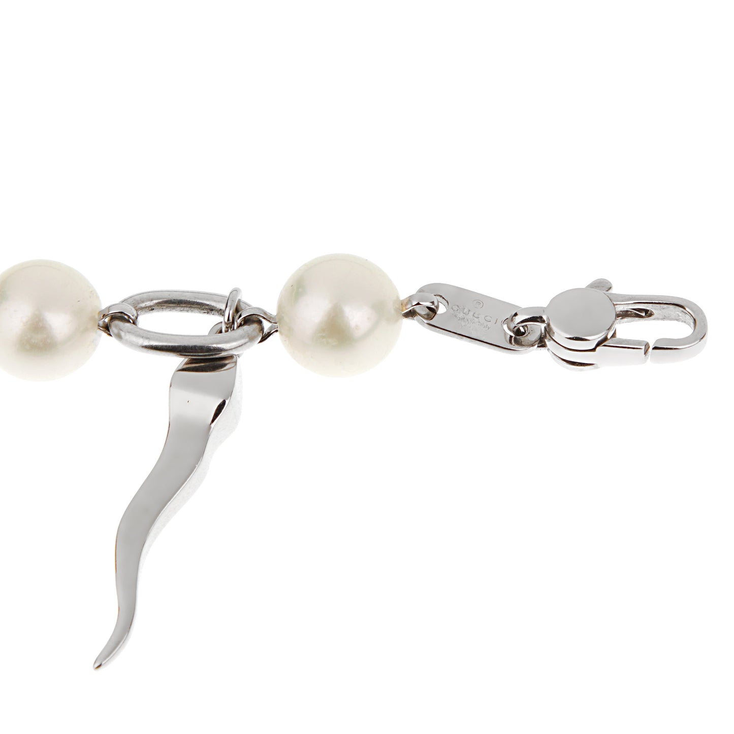 Gucci GG Diamond 18k White Gold Pearl Charm Bracelet