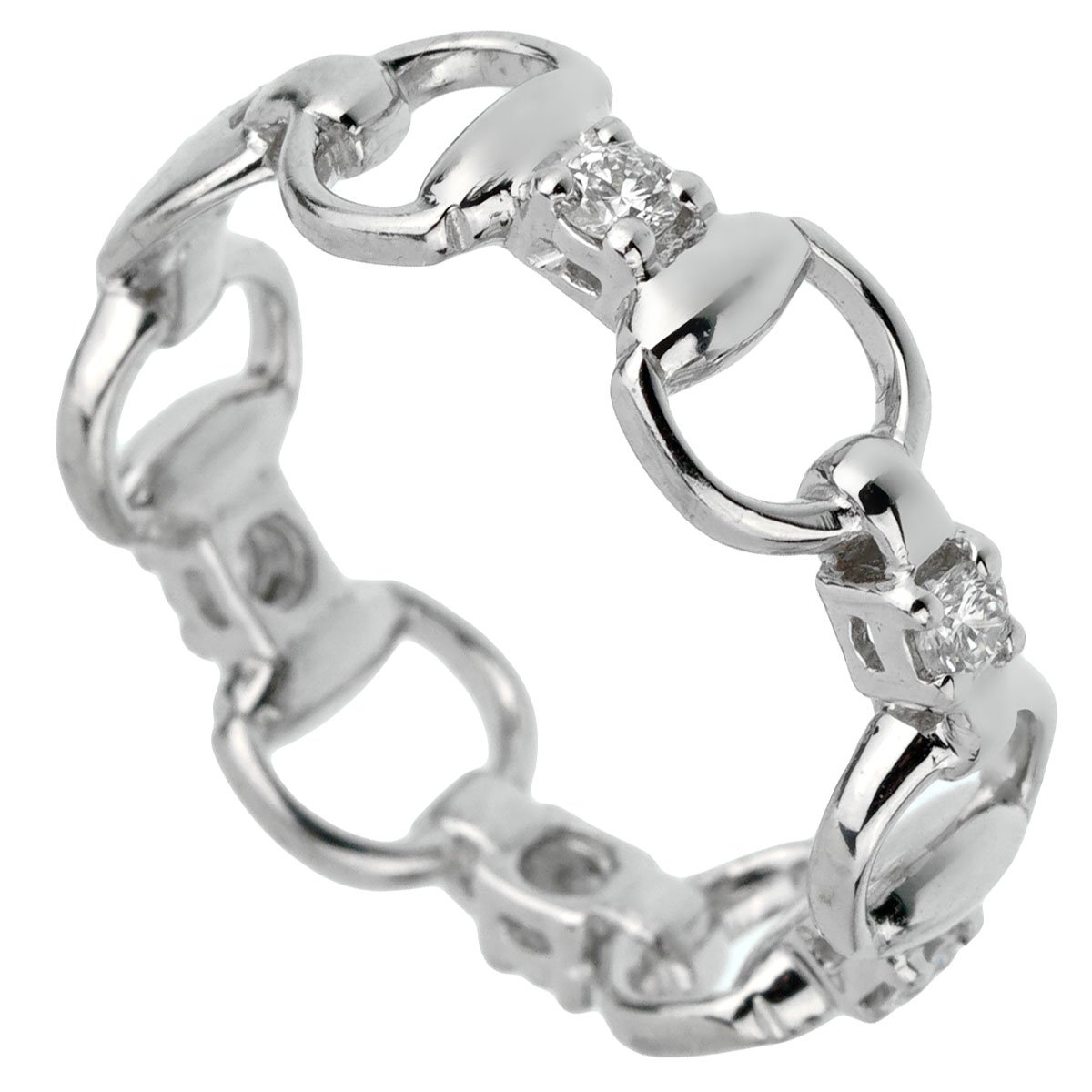 Gucci Horsebit Diamond 18k White Gold Ring Sz 5