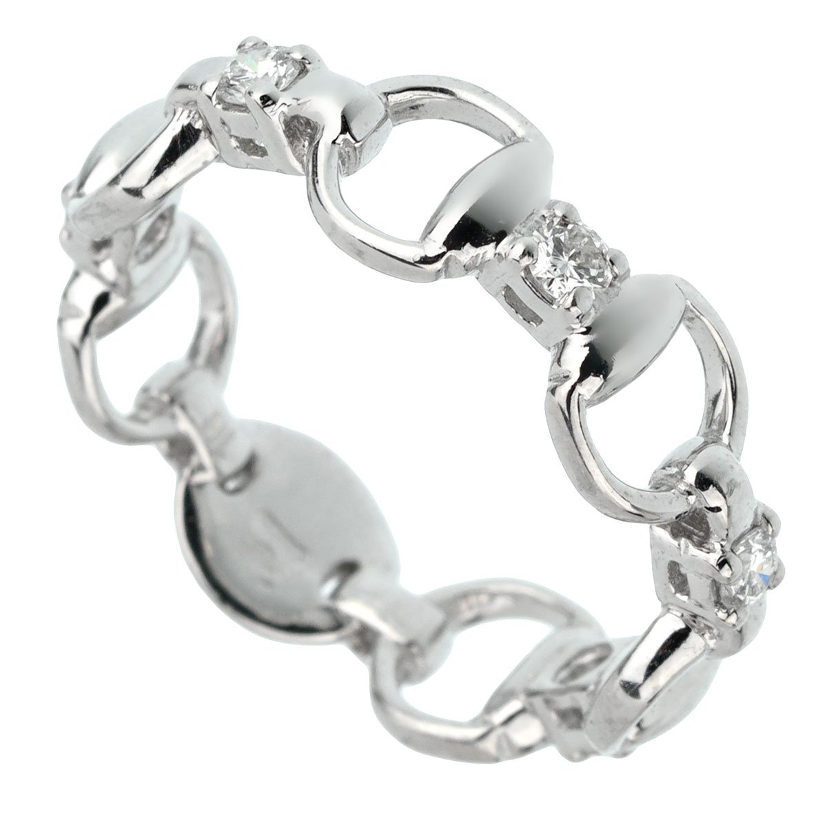 Gucci Horsebit Diamond 18k White Gold Ring Sz 5