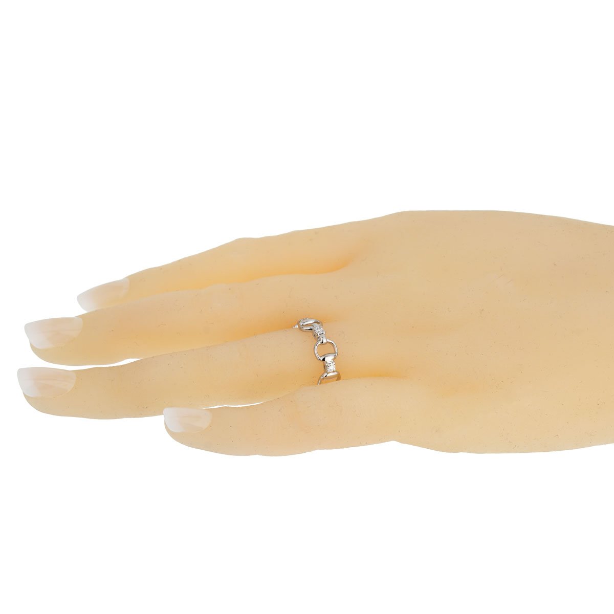 Gucci Horsebit Diamond 18k White Gold Ring Sz 5
