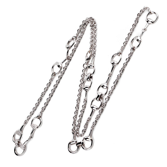 Gucci Horsebit Long Diamond White Gold Necklace