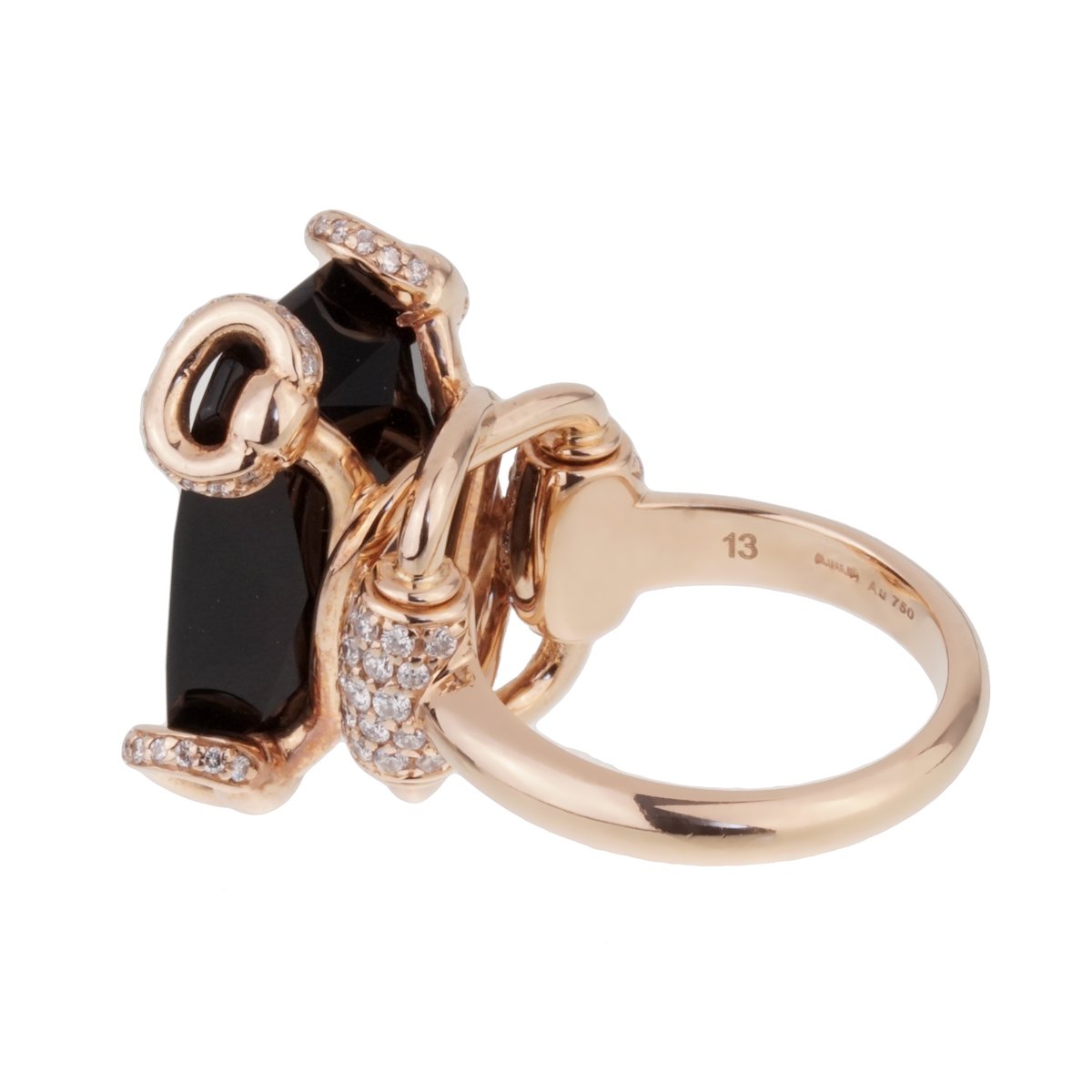 Gucci Horsebit Onyx Diamond Rose Gold Ring