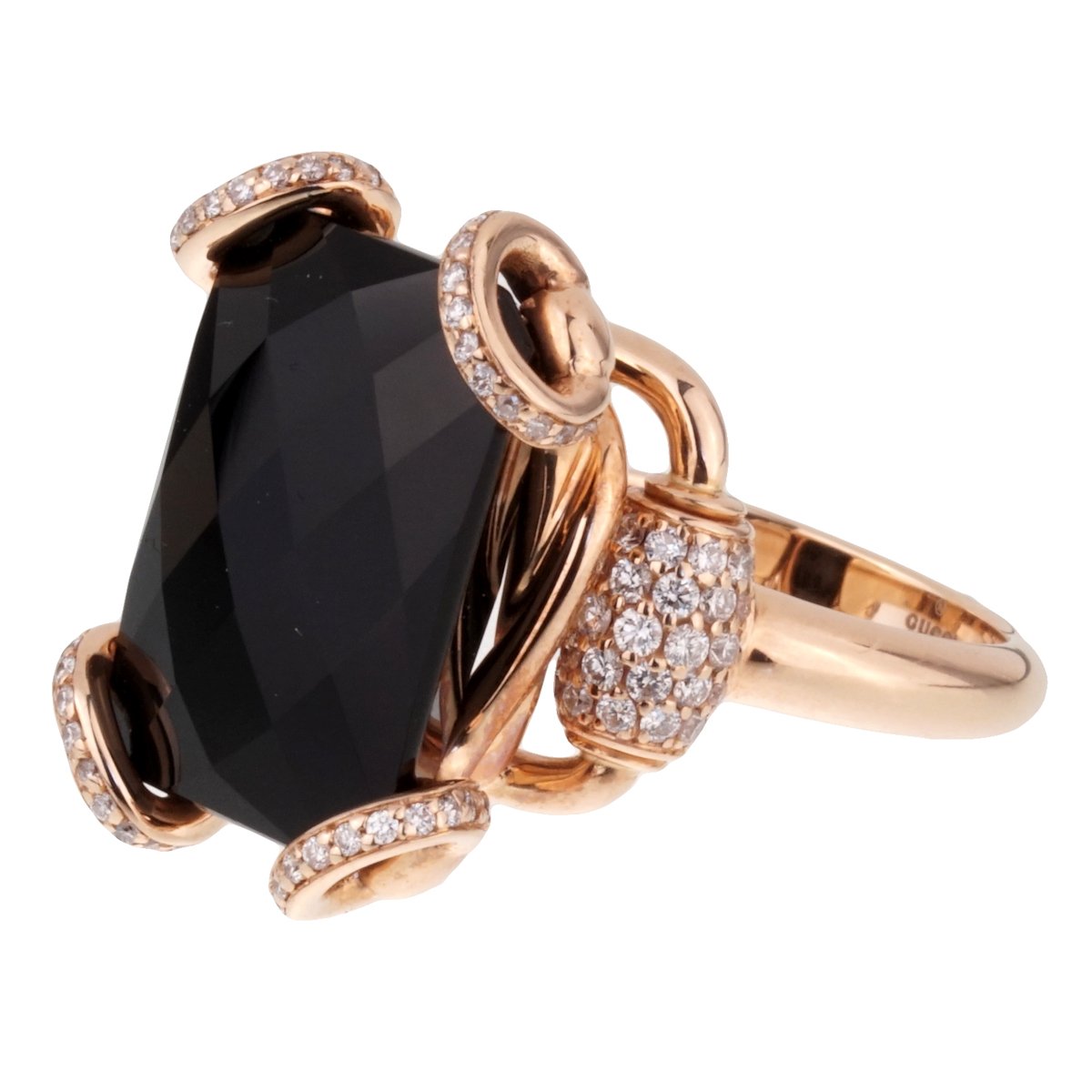 Gucci Horsebit Onyx Diamond Rose Gold Ring