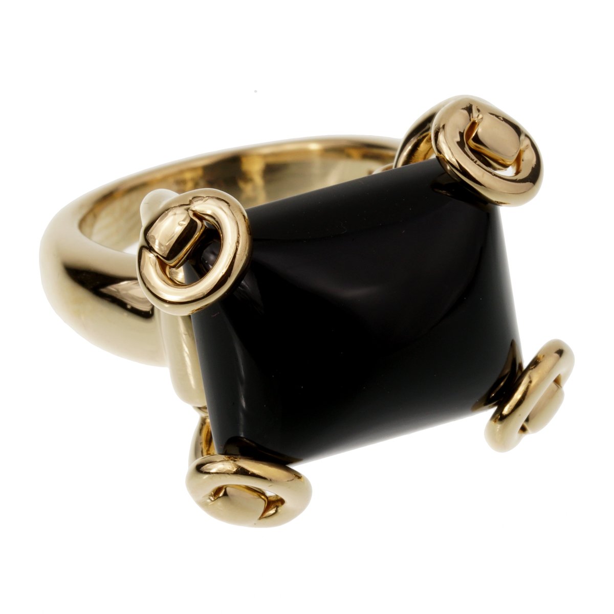 Gucci Horsebit Onyx Yellow Gold Cocktail Ring