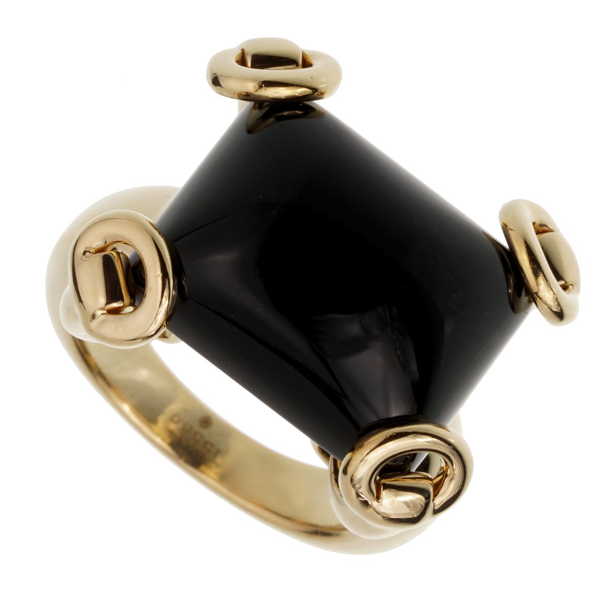 Gucci Horsebit Onyx Yellow Gold Cocktail Ring