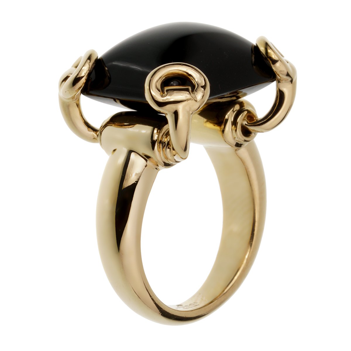 Gucci Horsebit Onyx Yellow Gold Cocktail Ring
