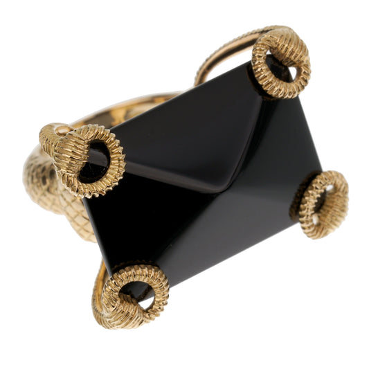 Gucci Horsebit Onyx 18k Yellow Gold Cocktail Ring Sz 5