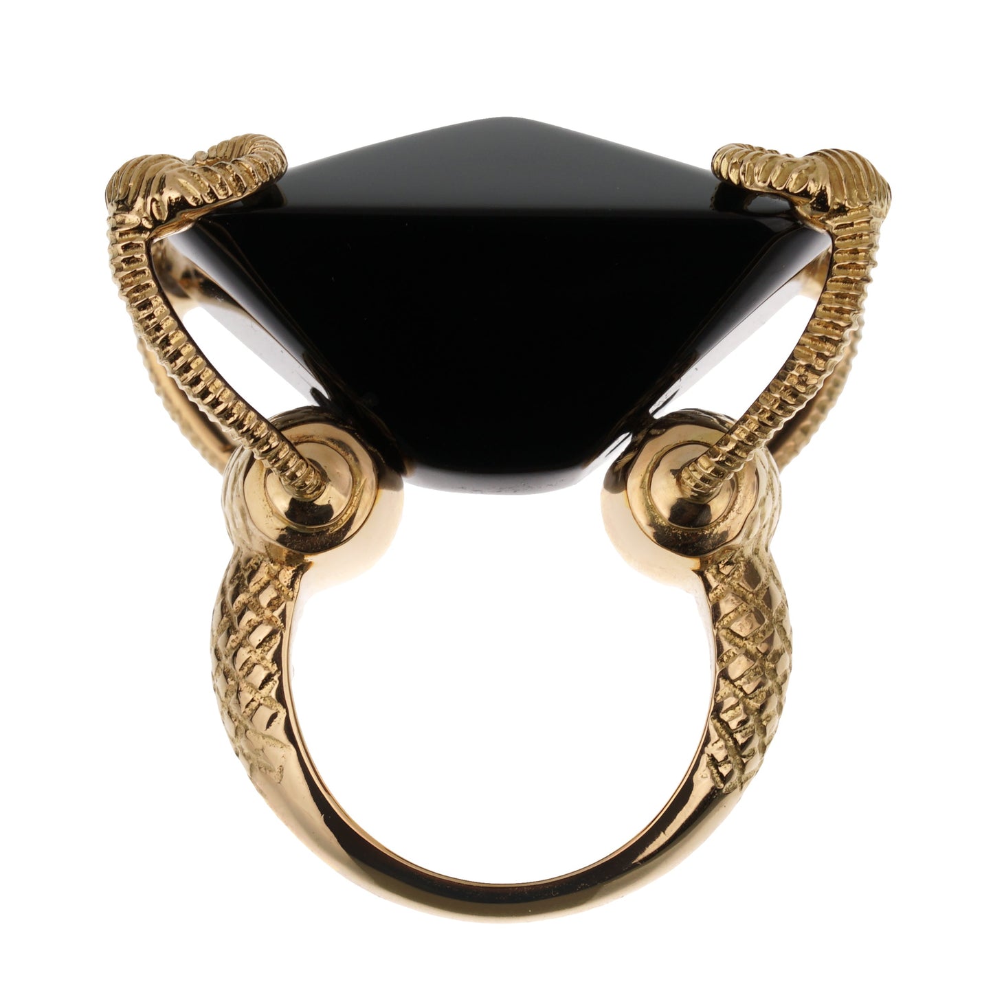 Gucci Horsebit Onyx 18k Yellow Gold Cocktail Ring Sz 5