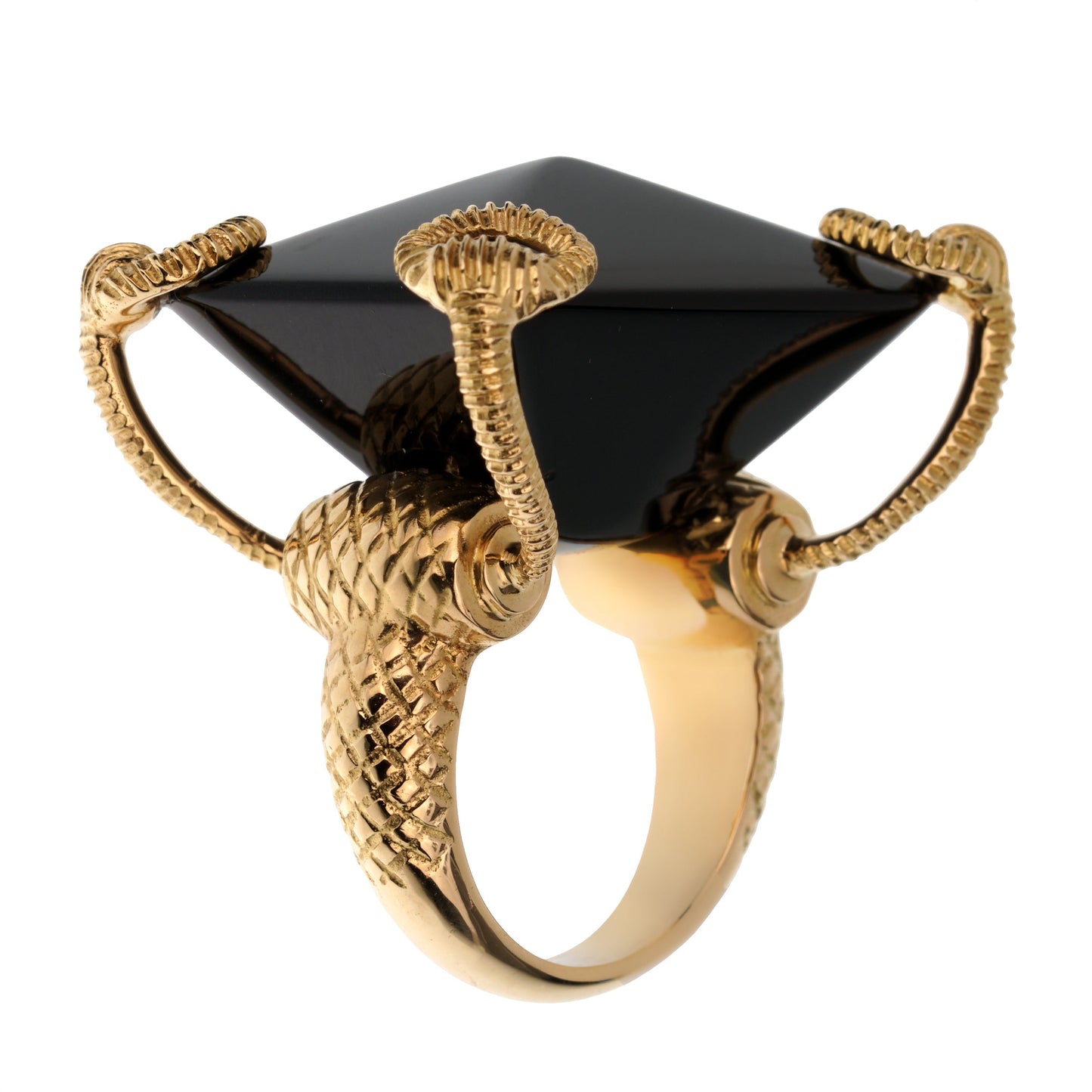 Gucci Horsebit Onyx 18k Yellow Gold Cocktail Ring Sz 5