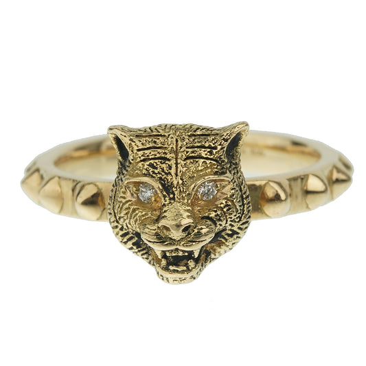 Gucci Le Marche Des Marveilles Diamond Yellow Gold Cat Ring Sz 6 1/4