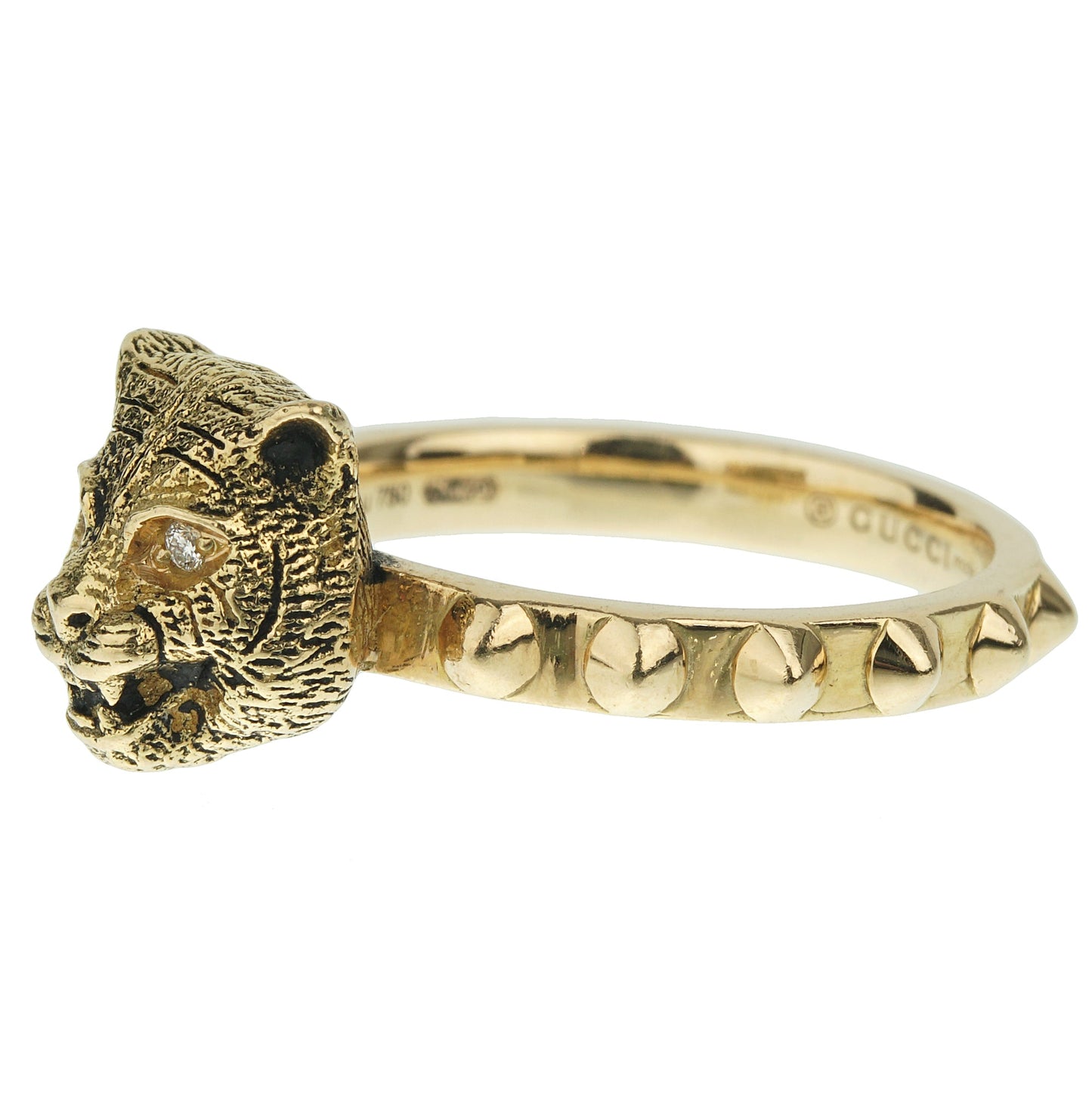 Gucci Le Marche Des Marveilles Diamond Yellow Gold Cat Ring Sz 6 1/4