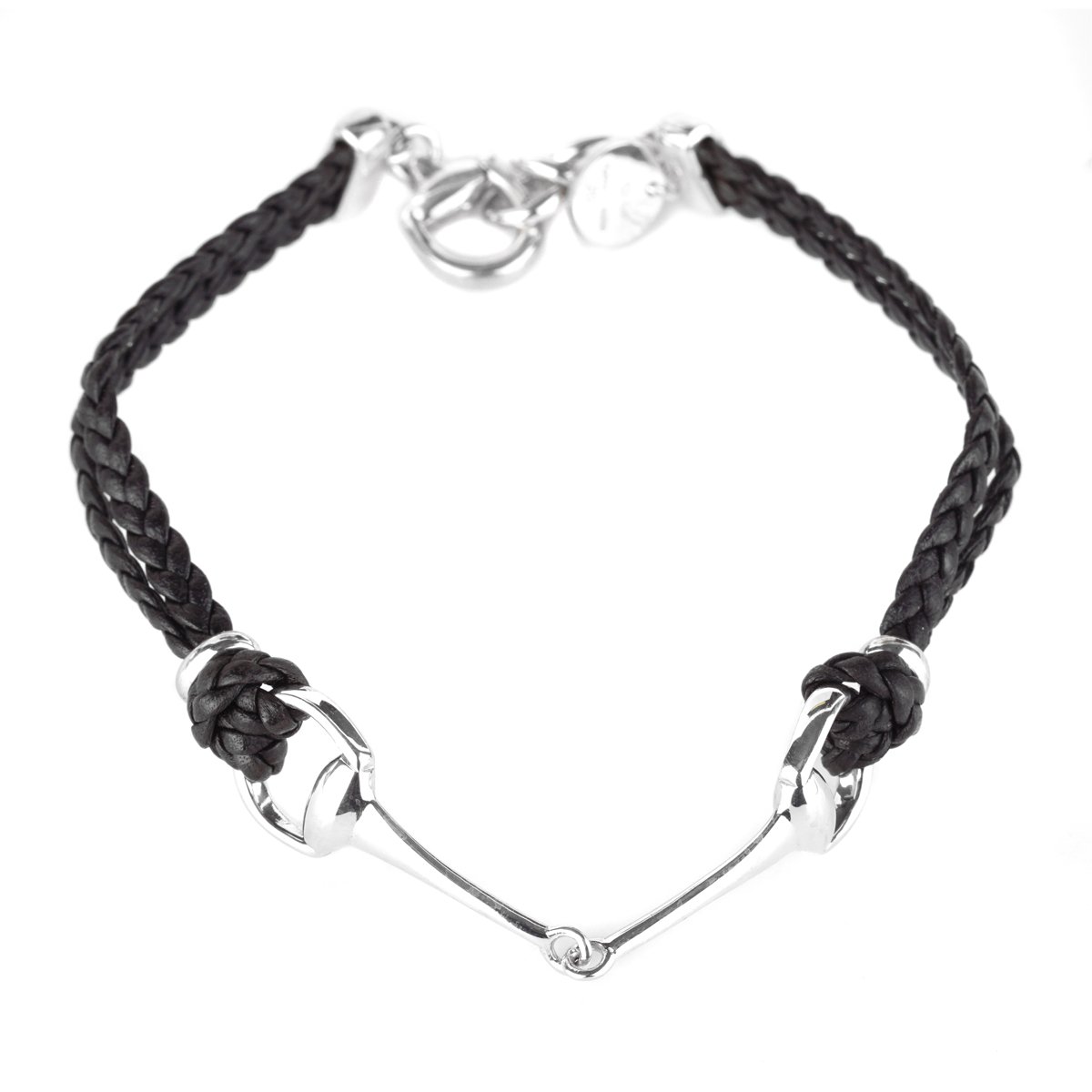 Gucci Leather Braided Horsebit Silver Bracelet