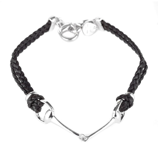 Gucci Leather Braided Horsebit Silver Bracelet