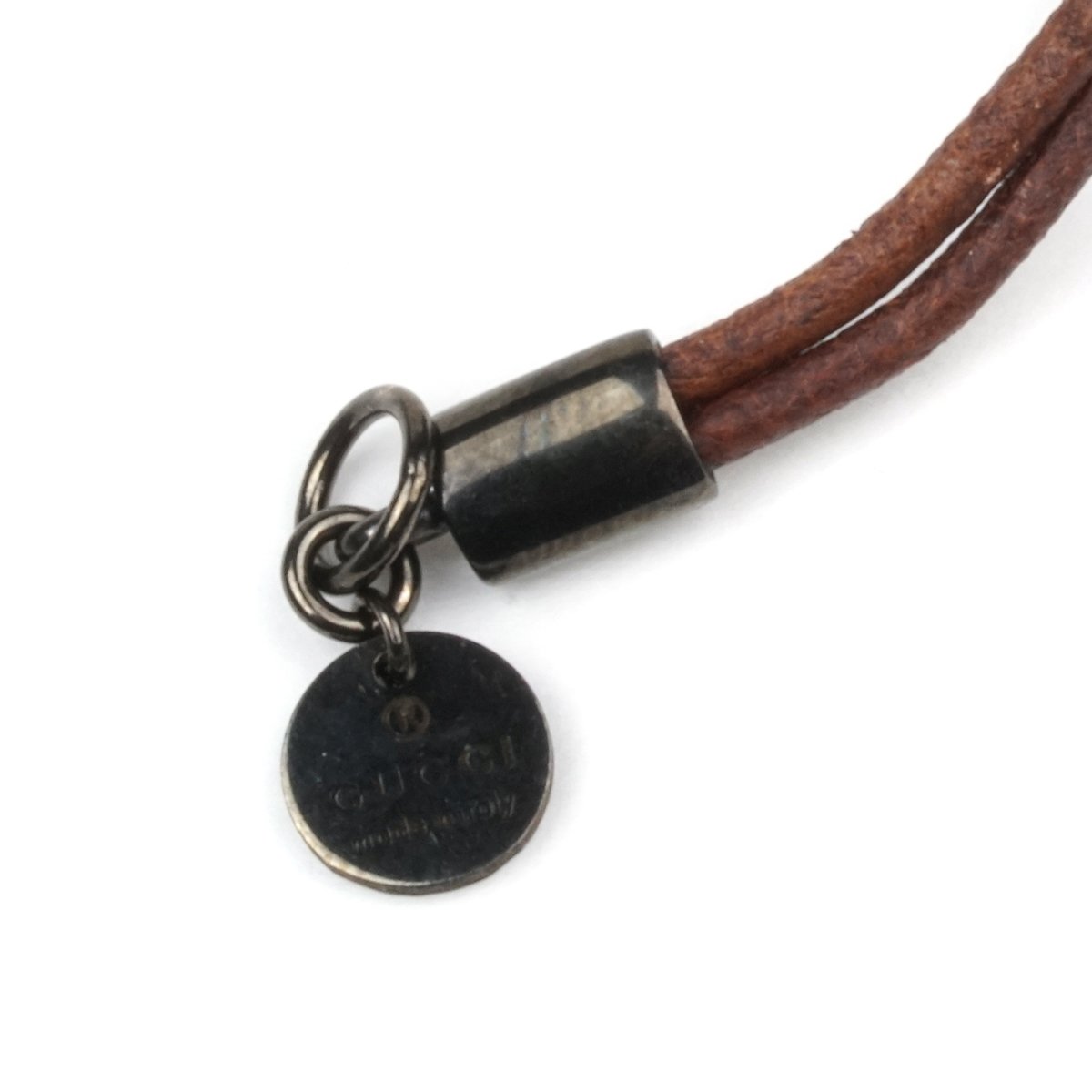 Gucci Leather Burnished Silver Horsebit Bracelet