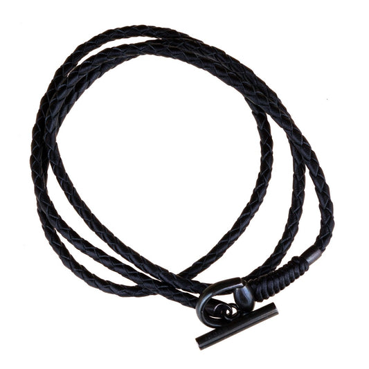 Gucci Leather Horsebit Burnished Silver Bracelet