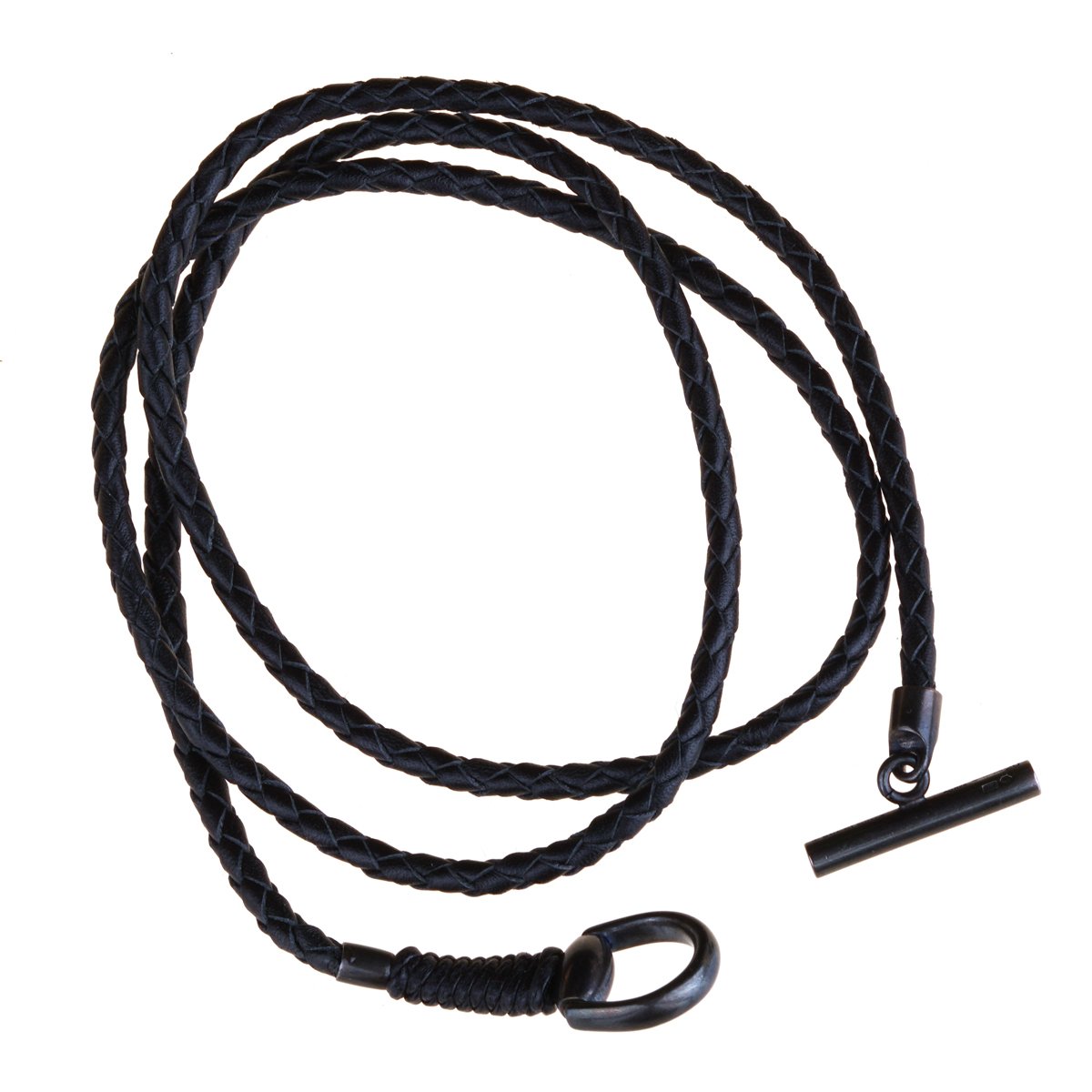 Gucci Leather Horsebit Burnished Silver Bracelet