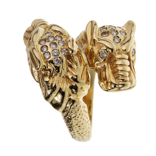 Gucci Tiger Diamond 18k Yellow Gold Cocktail Ring Sz 7