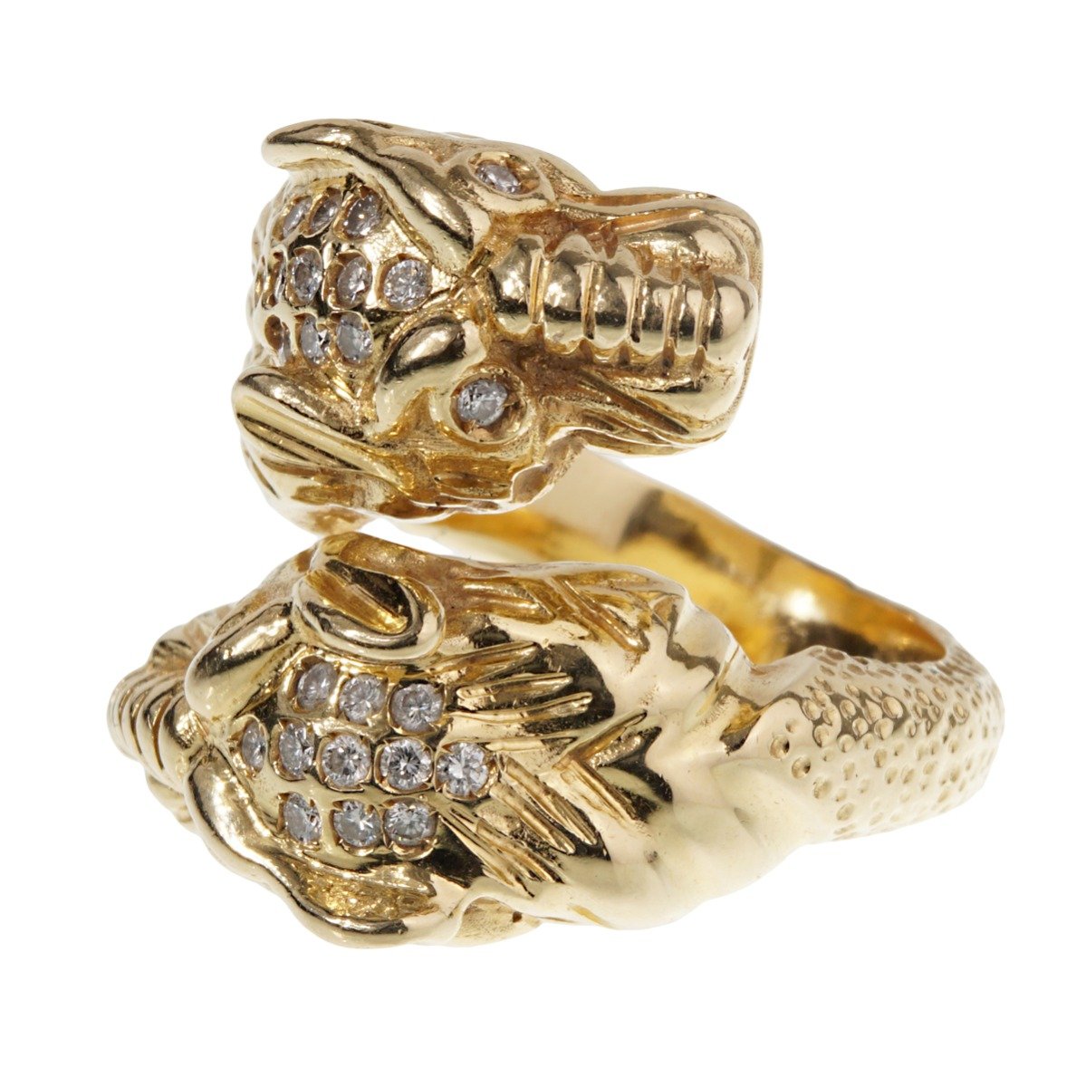 Gucci Tiger Diamond 18k Yellow Gold Cocktail Ring Sz 7
