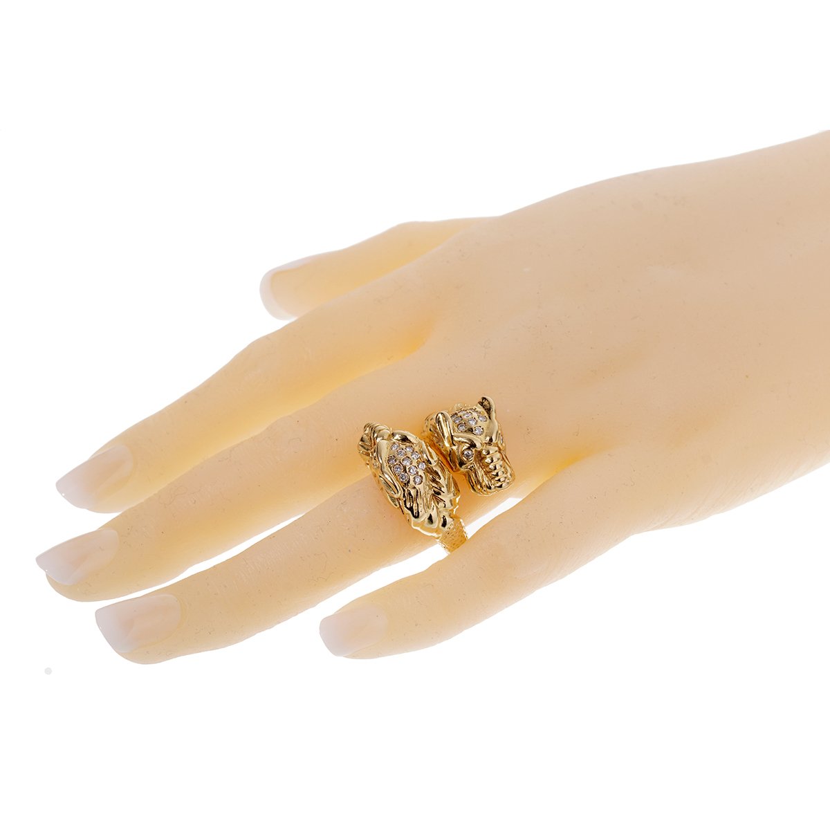 Gucci Tiger Diamond 18k Yellow Gold Cocktail Ring Sz 7