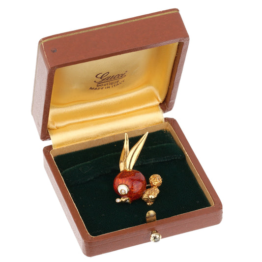 Gucci Vintage 1970s' Whimsical Bunny 18k Yellow Gold Brooch