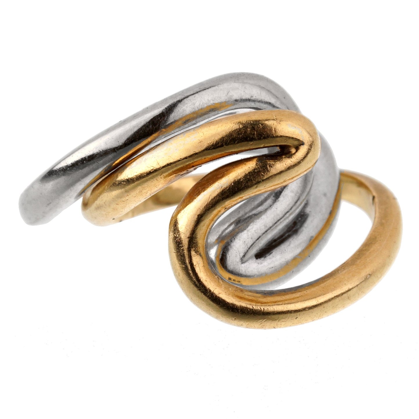 Gucci Vintage Swirl Cocktail 18k Yellow White Gold Rings Sz 3 1/4