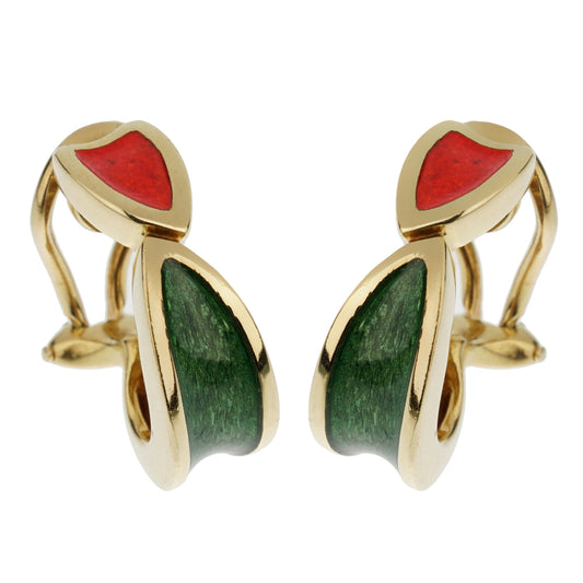 Gucci Vintage Yellow Gold Hoop Enamel Earrings
