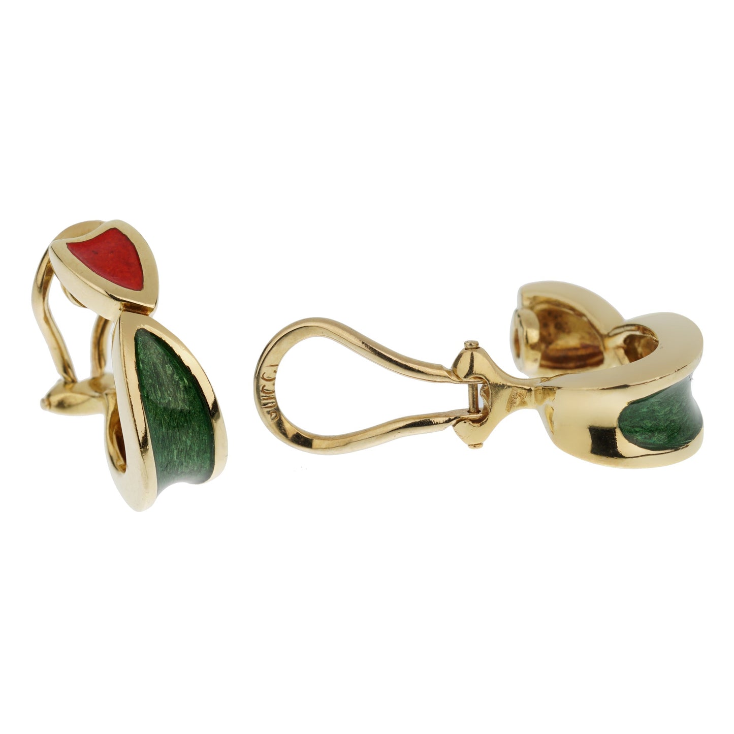 Gucci Vintage Yellow Gold Hoop Enamel Earrings
