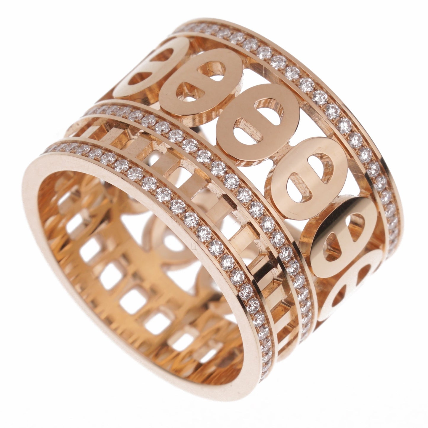 Hermes Chaine d'Ancre Divine Rose Gold Diamond Ring Sz 6 1/2